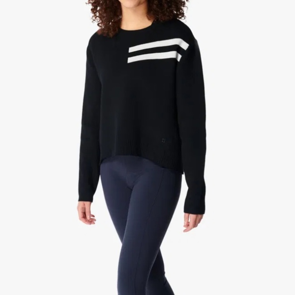 Sweaty Betty Serenity Crew Neck Sweater medium boxy black minimalist lounge